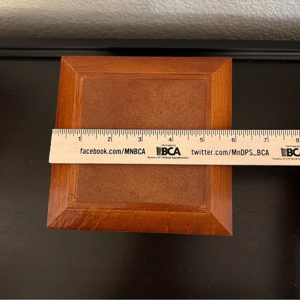 Vintage Thomas Kinkabe wooden jewelry box green velvet interior 6”x6x4” 2 tiers